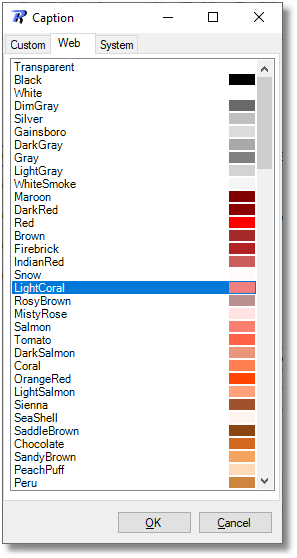 Colour Selector Dialog - Web Tab