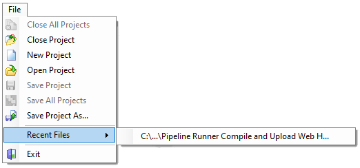 Studio File Menu with Recent Files Submenu