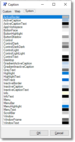 Color Selector Dialog - System Tab