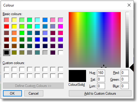 Colour Selector Dialog Custom Colour options