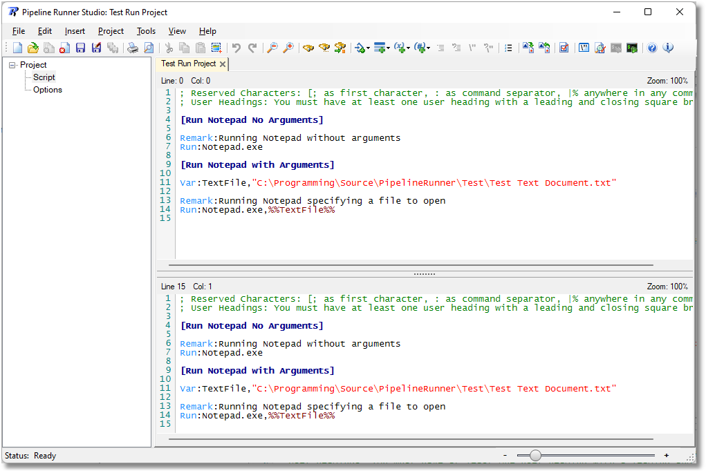 Studio Main Form showing Split Editing panes